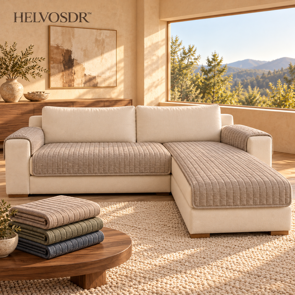 HELVOSDR™ Chaivelle 4-Piece Sectional Sofa Cover Pad Set — Machine-Washable Quilted Couch & Chaise Protectors with Separate Arm Pads