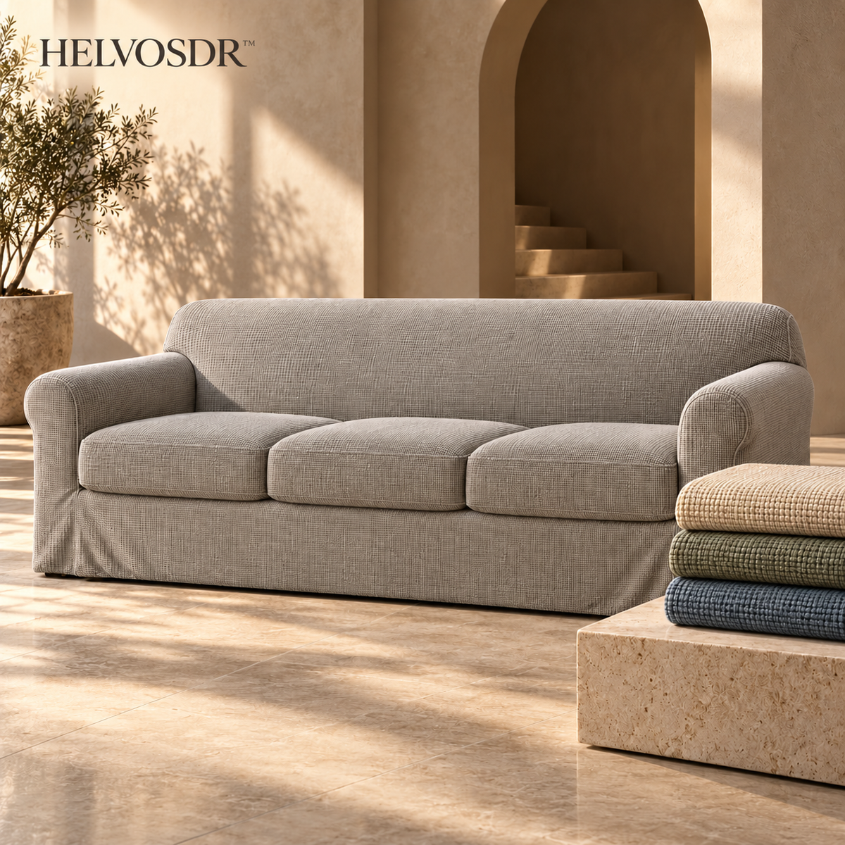 HELVOSDR™ Avenell 4-Piece Stretch Sofa Slipcover — Machine-Washable Textured Couch Cover with Separate Seat Cushion Covers & Elasticized Edges