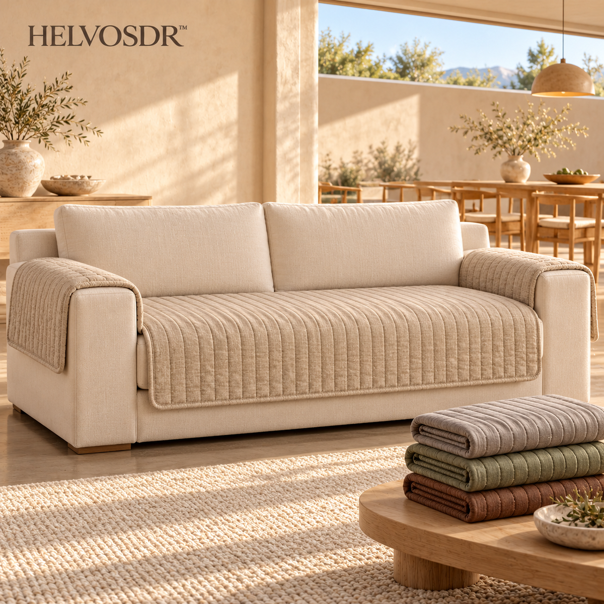 HELVOSDR™ Panelle 3-Piece Quilted Sofa Cover Pad Set — Washable Modular Couch Seat, Back & Arm Protectors with Textured Backing
