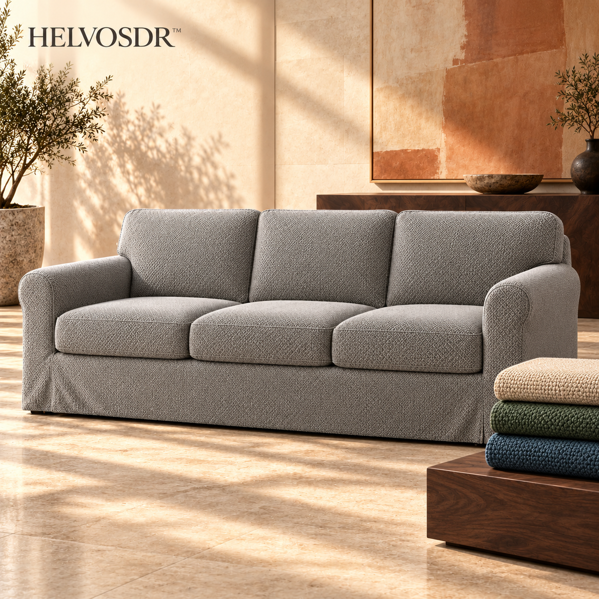 HELVOSDR™ Ardelis 7-Piece Stretch Sofa Slipcover Set — Washable Diamond-Texture Couch Cover with Separate Seat & Back Cushion Covers