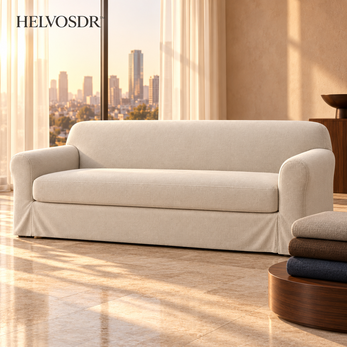 HELVOSDR™ Formelle 2-Piece Bench-Cushion Sofa Slipcover — Machine-Washable Smooth Stretch Couch Cover with Separate Long Seat Cover