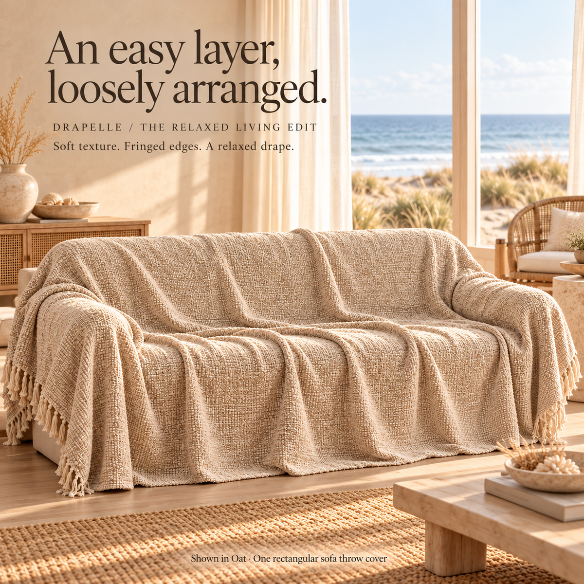HELVOSDR™ Drapelle Chenille-Texture Sofa Throw Cover — Machine-Washable Fringed Couch Blanket for Relaxed Furniture Coverage