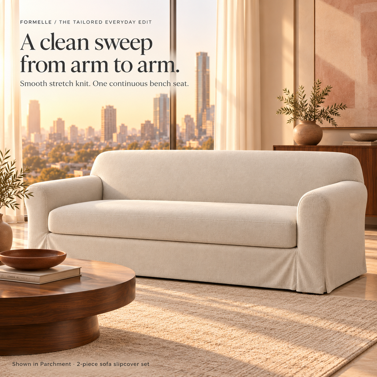HELVOSDR™ Formelle 2-Piece Bench-Cushion Sofa Slipcover — Machine-Washable Smooth Stretch Couch Cover with Separate Long Seat Cover