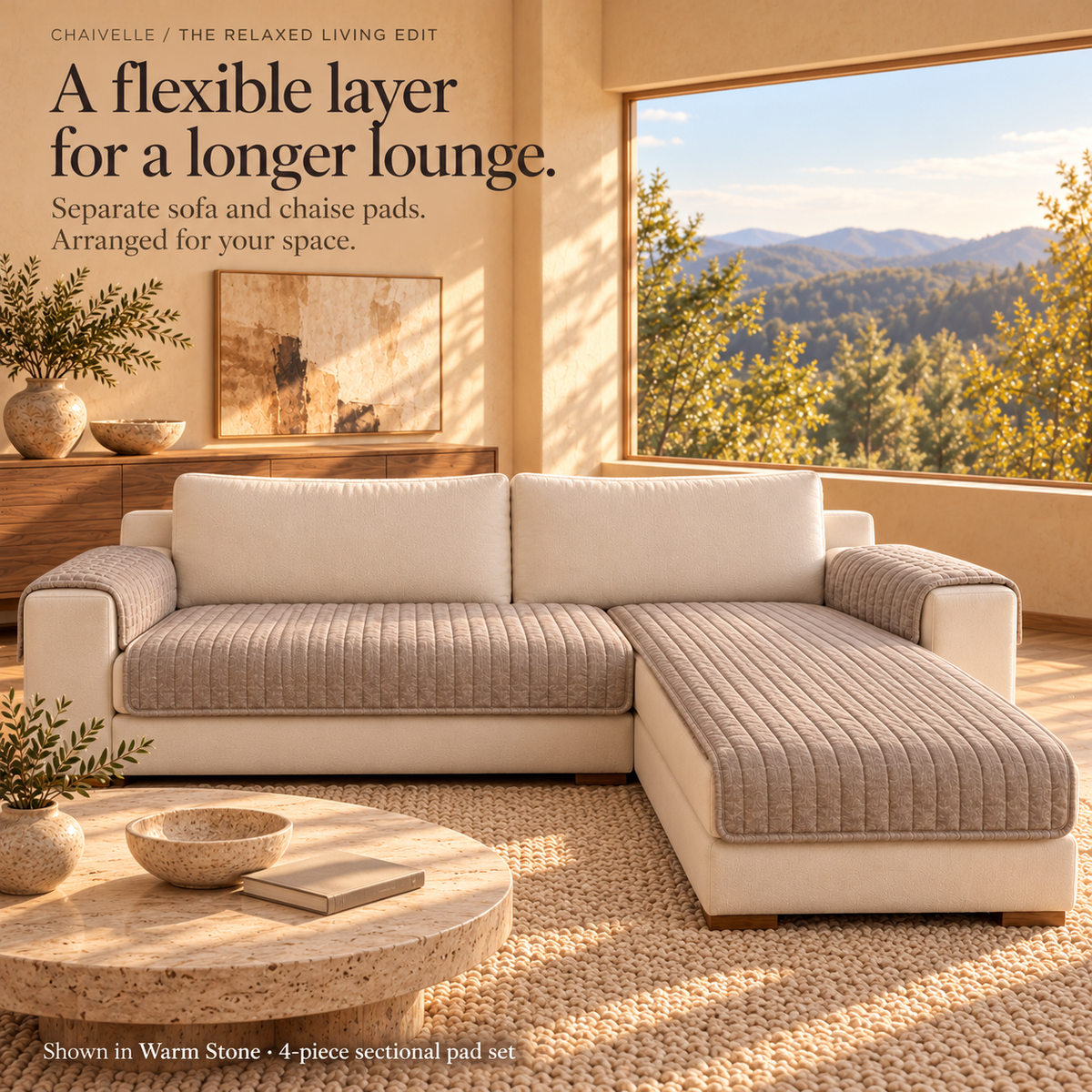 HELVOSDR™ Chaivelle 4-Piece Sectional Sofa Cover Pad Set — Machine-Washable Quilted Couch & Chaise Protectors with Separate Arm Pads