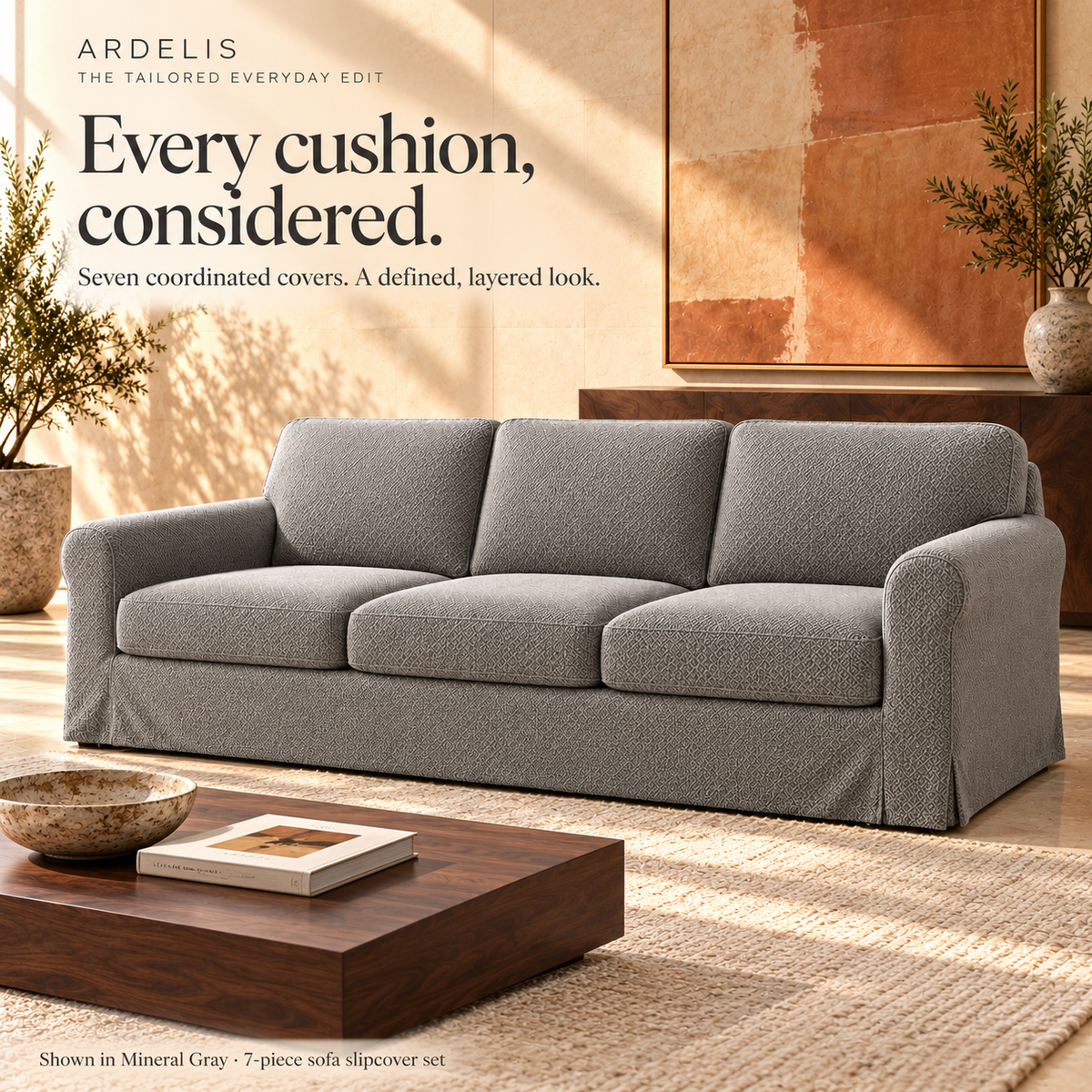 HELVOSDR™ Ardelis 7-Piece Stretch Sofa Slipcover Set — Washable Diamond-Texture Couch Cover with Separate Seat & Back Cushion Covers