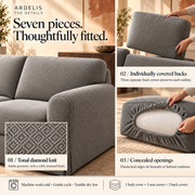 HELVOSDR™ Ardelis 7-Piece Stretch Sofa Slipcover Set — Washable Diamond-Texture Couch Cover with Separate Seat & Back Cushion Covers