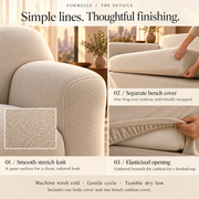 HELVOSDR™ Formelle 2-Piece Bench-Cushion Sofa Slipcover — Machine-Washable Smooth Stretch Couch Cover with Separate Long Seat Cover