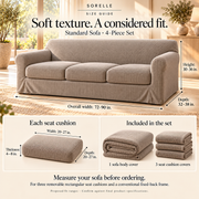 HELVOSDR™ Sorelle 4-Piece Chenille-Texture Stretch Sofa Slipcover — Machine-Washable Soft Ribbed Couch Cover with Separate Cushion Covers