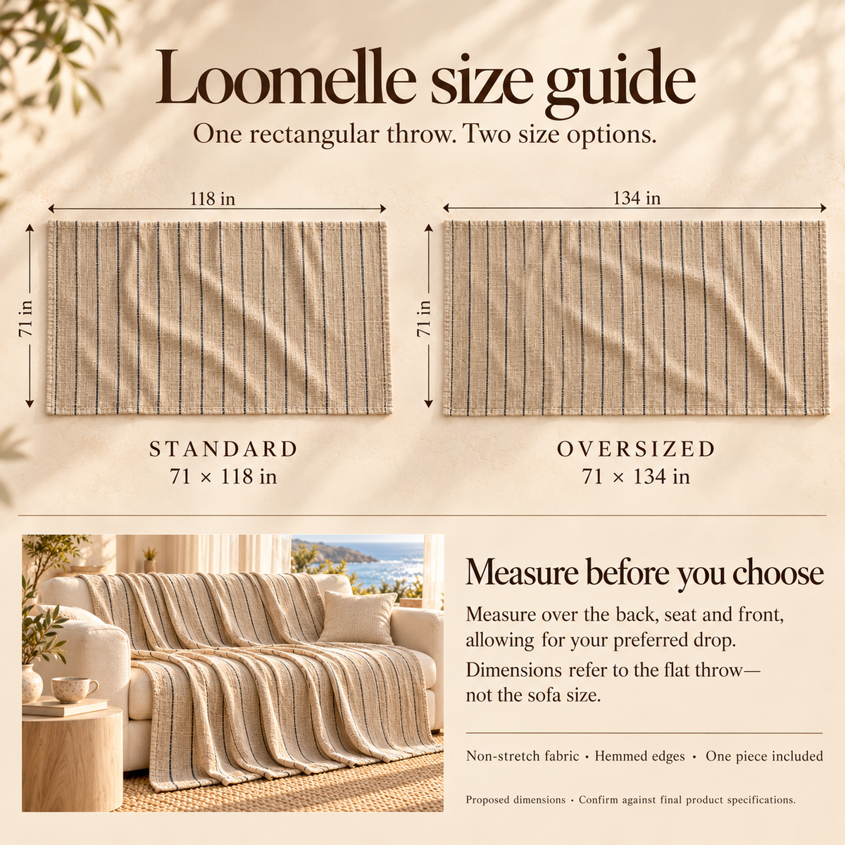 HELVOSDR™ Loomelle Cotton-Blend Striped Sofa Throw Cover — Machine-Washable Woven Couch Drape with Hemmed Edges