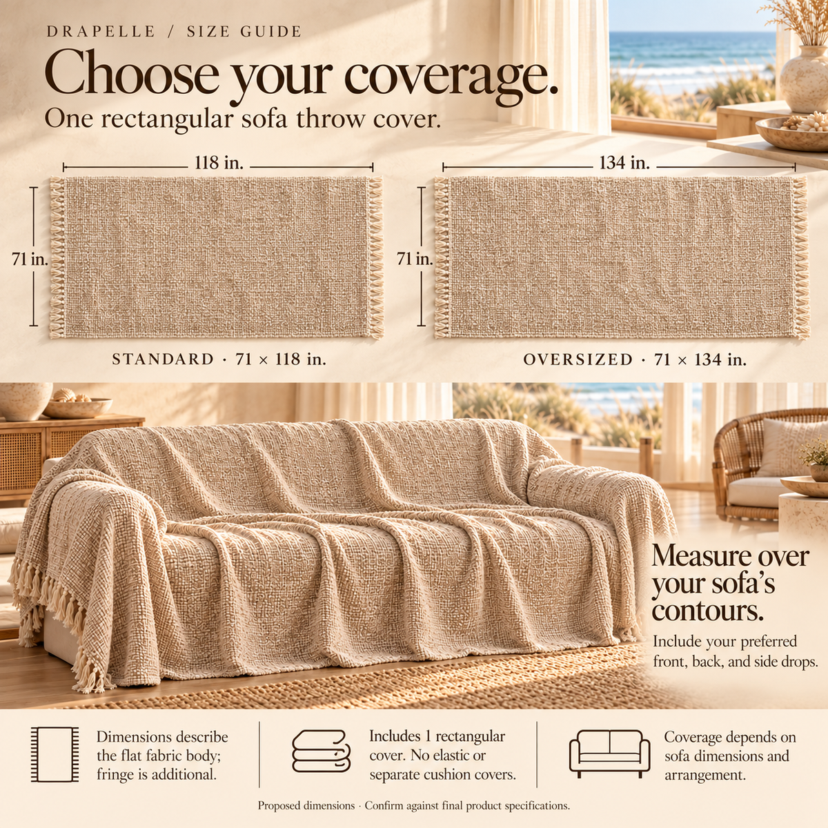 HELVOSDR™ Drapelle Chenille-Texture Sofa Throw Cover — Machine-Washable Fringed Couch Blanket for Relaxed Furniture Coverage